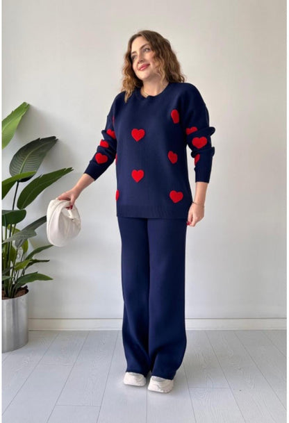 Ch # 471  Heart printed winter fleece co ord Set