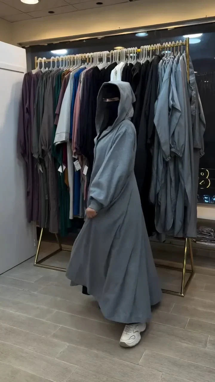 Ch 611 -Button-Front Long Frill Hoodie Winter Fleece Maxi Style with Wide Flare -