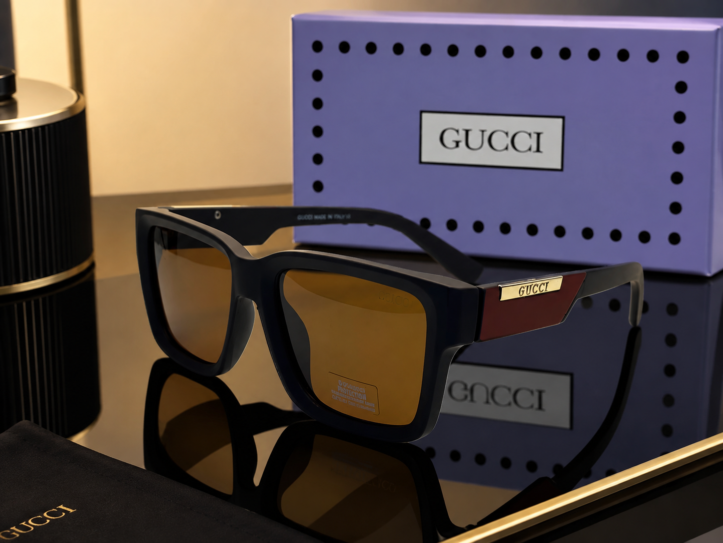 (GS-62) GUCCI Premium Polarized Square Sunglasses – Luxury UV400 Eyewear | Black Frame