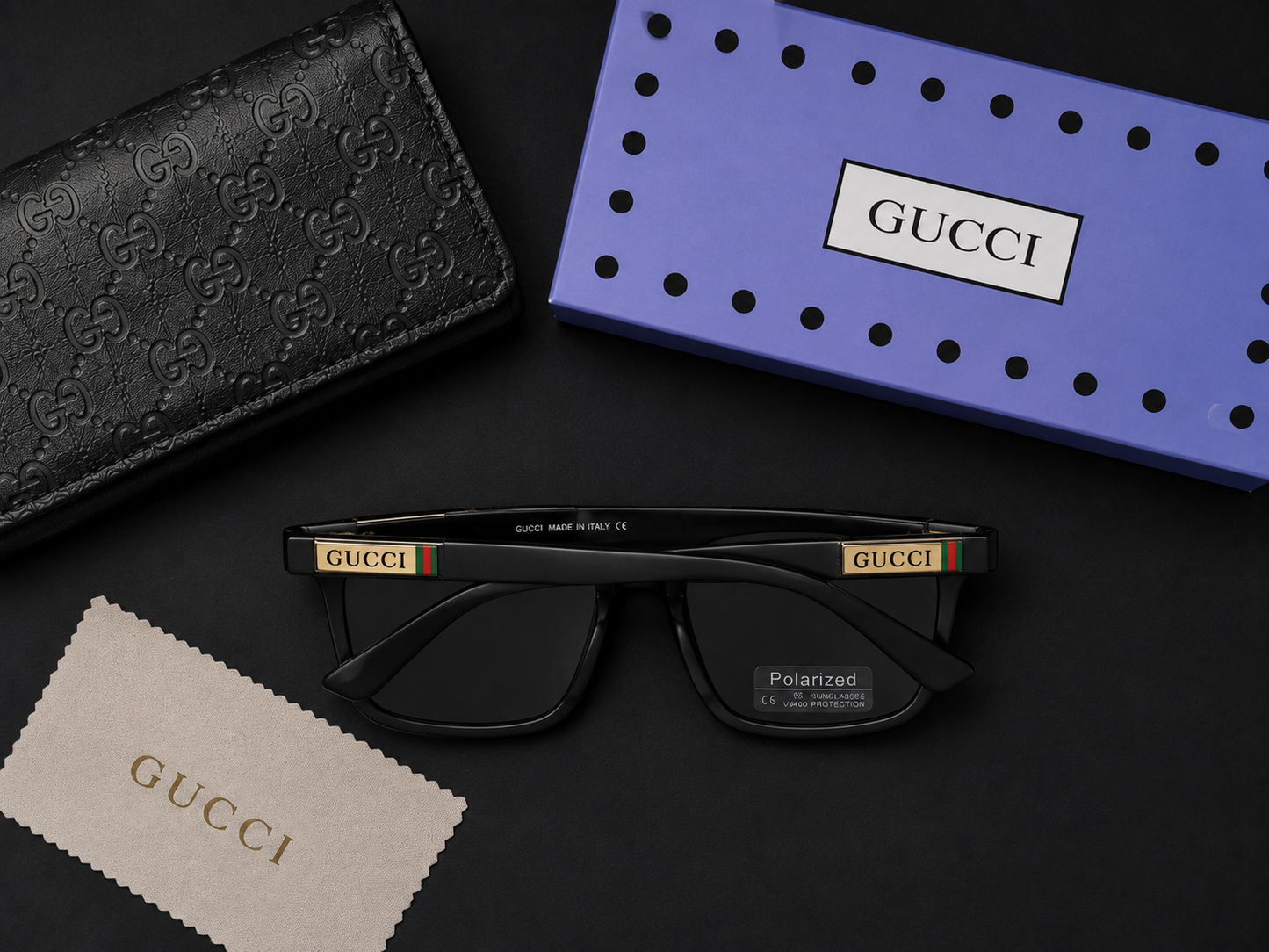 (GS-62) GUCCI Premium Polarized Square Sunglasses – Luxury UV400 Eyewear | Black Frame