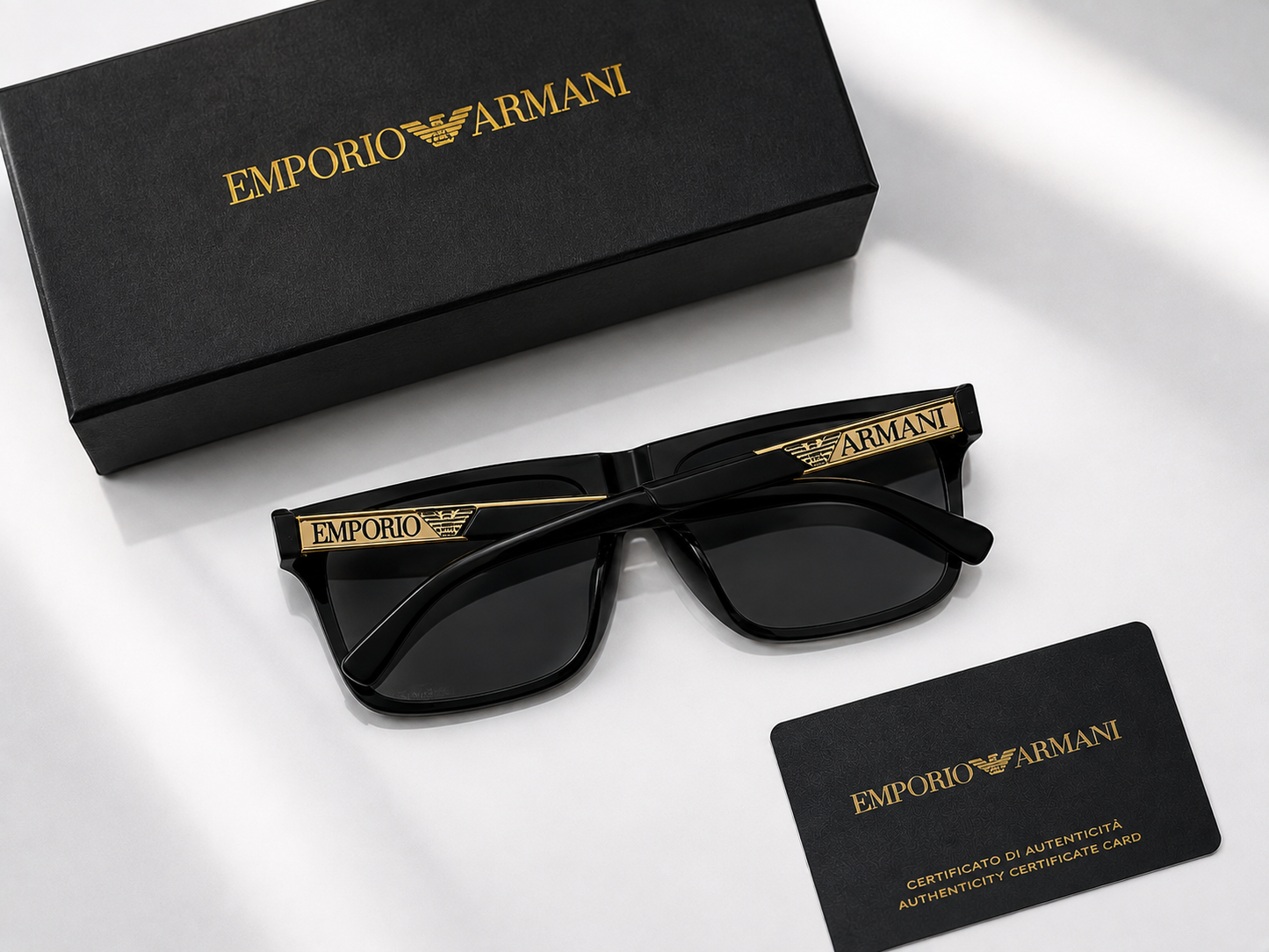 (GS-64) Emporio Armani Premium Square Sunglasses – Black Frame | UV400 Polarized Lens