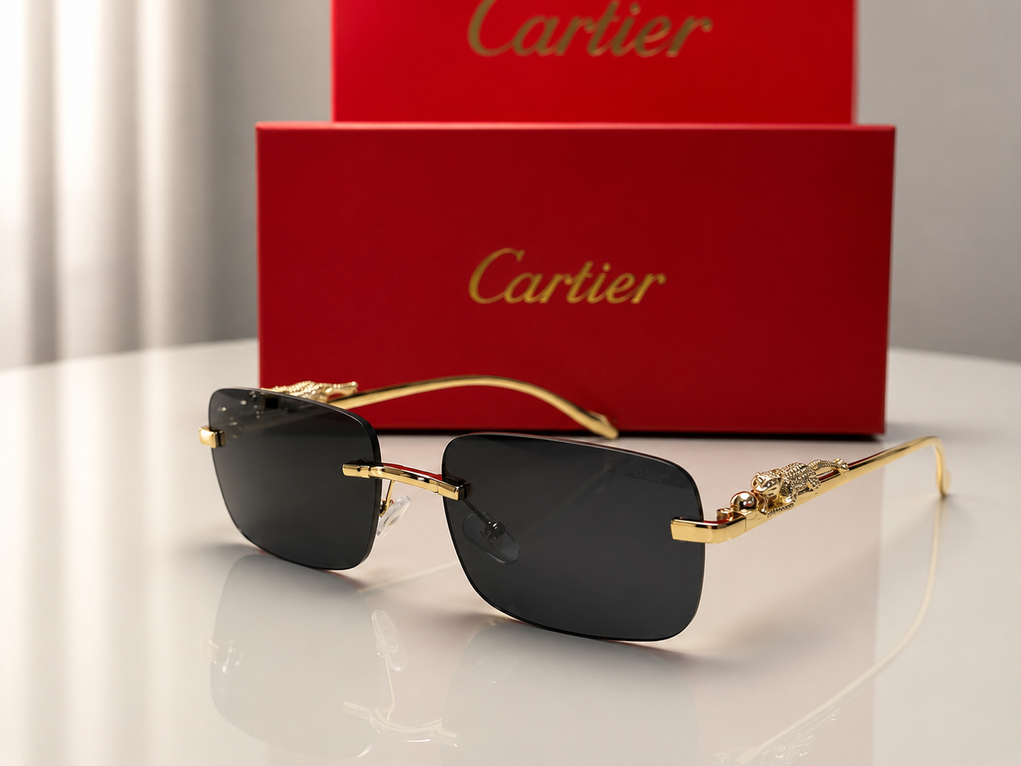 (GS-68) Luxury Rimless Panther Collection – Premium Gold Frame UV Protection Sunglasses & Optical Glasses
