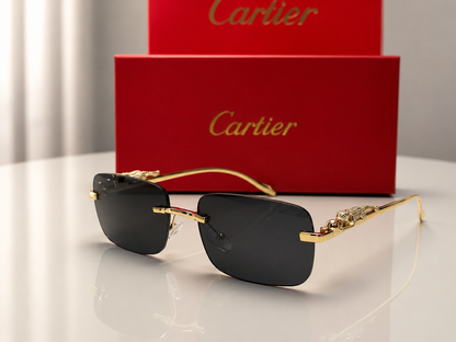 (GS-68) Luxury Rimless Panther Collection – Premium Gold Frame UV Protection Sunglasses & Optical Glasses