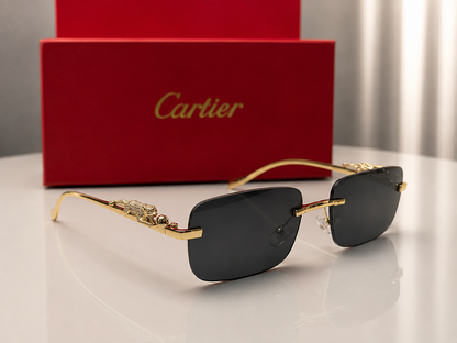 (GS-68) Luxury Rimless Panther Collection – Premium Gold Frame UV Protection Sunglasses & Optical Glasses