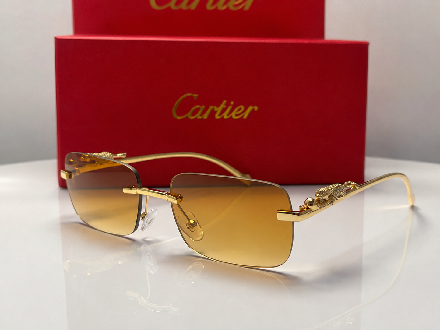 (GS-68) Luxury Rimless Panther Collection – Premium Gold Frame UV Protection Sunglasses & Optical Glasses