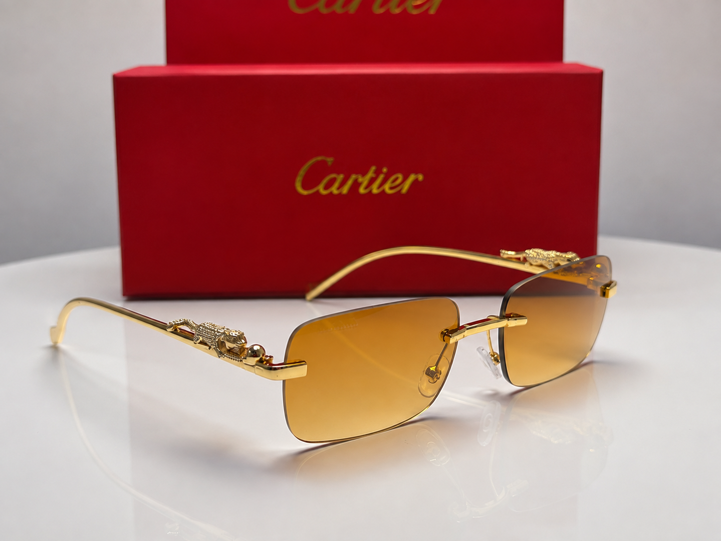(GS-68) Luxury Rimless Panther Collection – Premium Gold Frame UV Protection Sunglasses & Optical Glasses