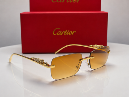 (GS-68) Luxury Rimless Panther Collection – Premium Gold Frame UV Protection Sunglasses & Optical Glasses