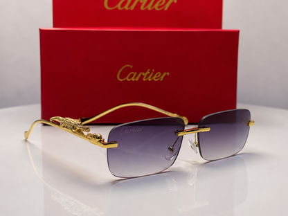 (GS-68) Luxury Rimless Panther Collection – Premium Gold Frame UV Protection Sunglasses & Optical Glasses