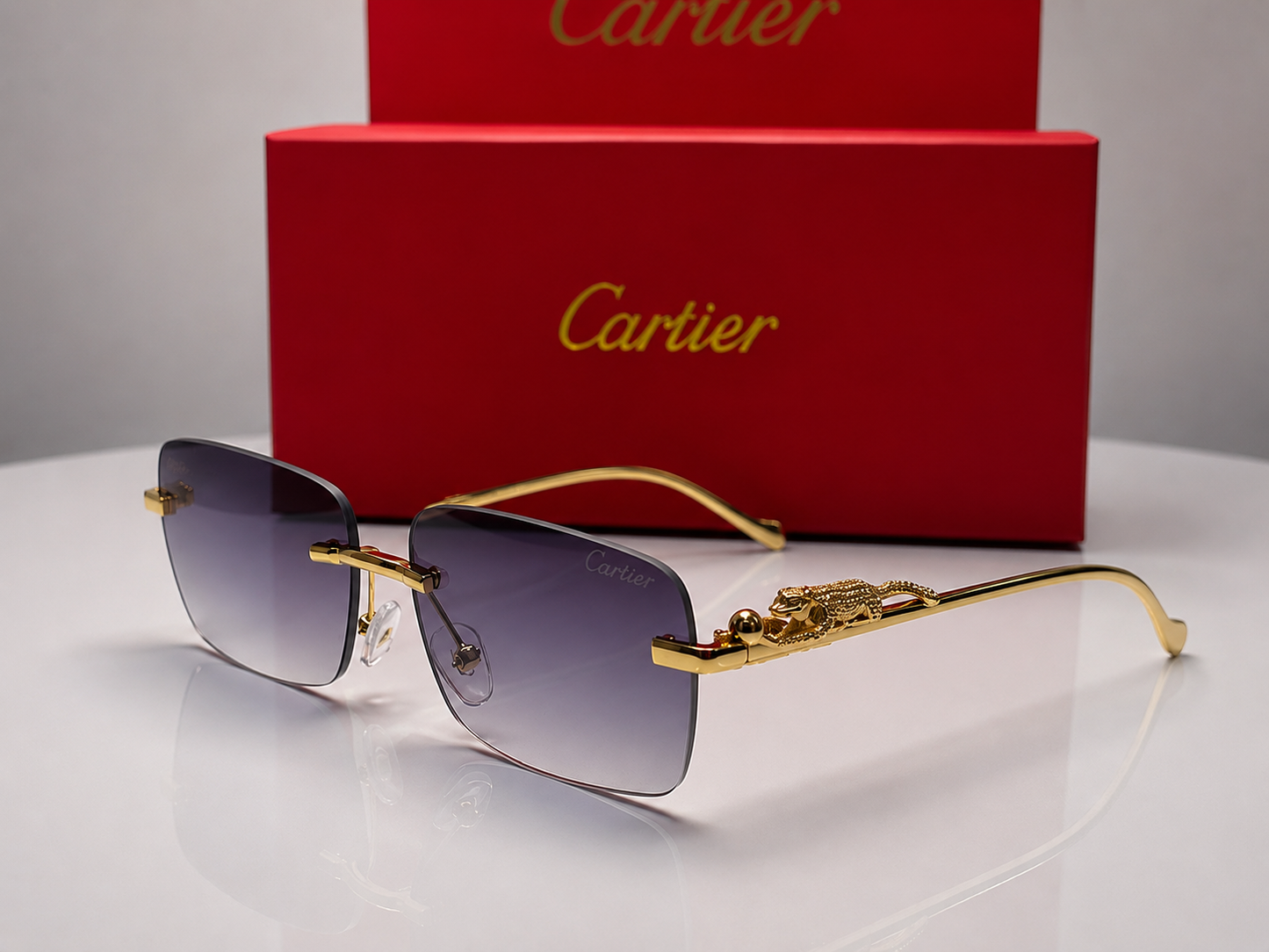 (GS-68) Luxury Rimless Panther Collection – Premium Gold Frame UV Protection Sunglasses & Optical Glasses