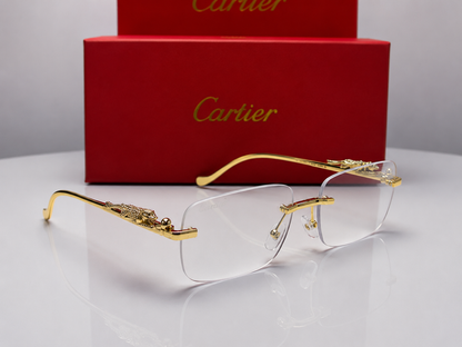 (GS-68) Luxury Rimless Panther Collection – Premium Gold Frame UV Protection Sunglasses & Optical Glasses