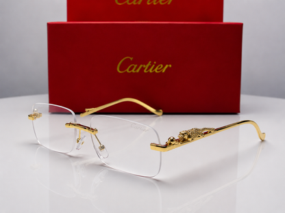 (GS-68) Luxury Rimless Panther Collection – Premium Gold Frame UV Protection Sunglasses & Optical Glasses