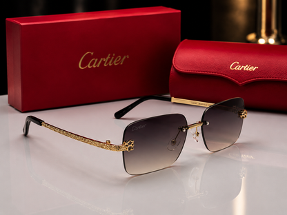 (GS-70) Cartier Rimless Luxury Brown Gradient Sunglasses – Gold Metal Designer Eyewear