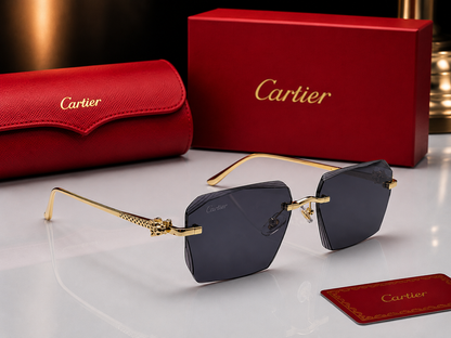 (GS-71) Luxury Rimless Geometric Gold Frame Sunglasses – Premium UV Protection Eyewear