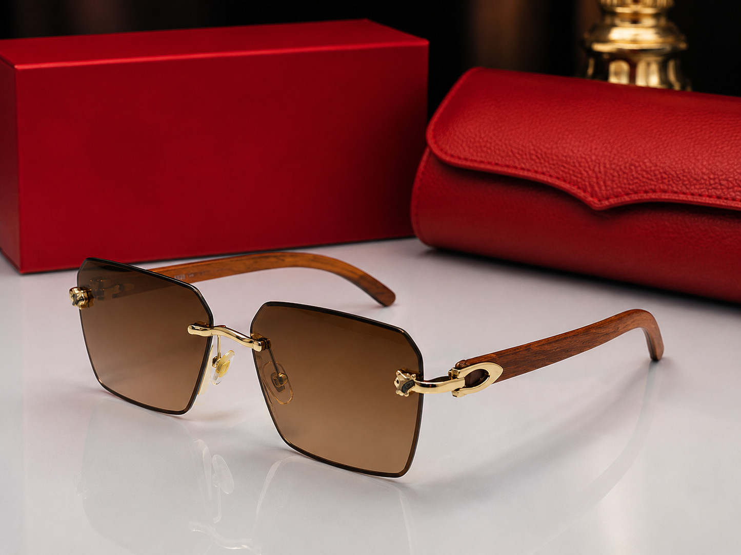 (GS-72) Luxury Rimless Square Sunglasses – Premium Gold Metal Frame with Interchangeable