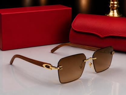 (GS-72) Luxury Rimless Square Sunglasses – Premium Gold Metal Frame with Interchangeable