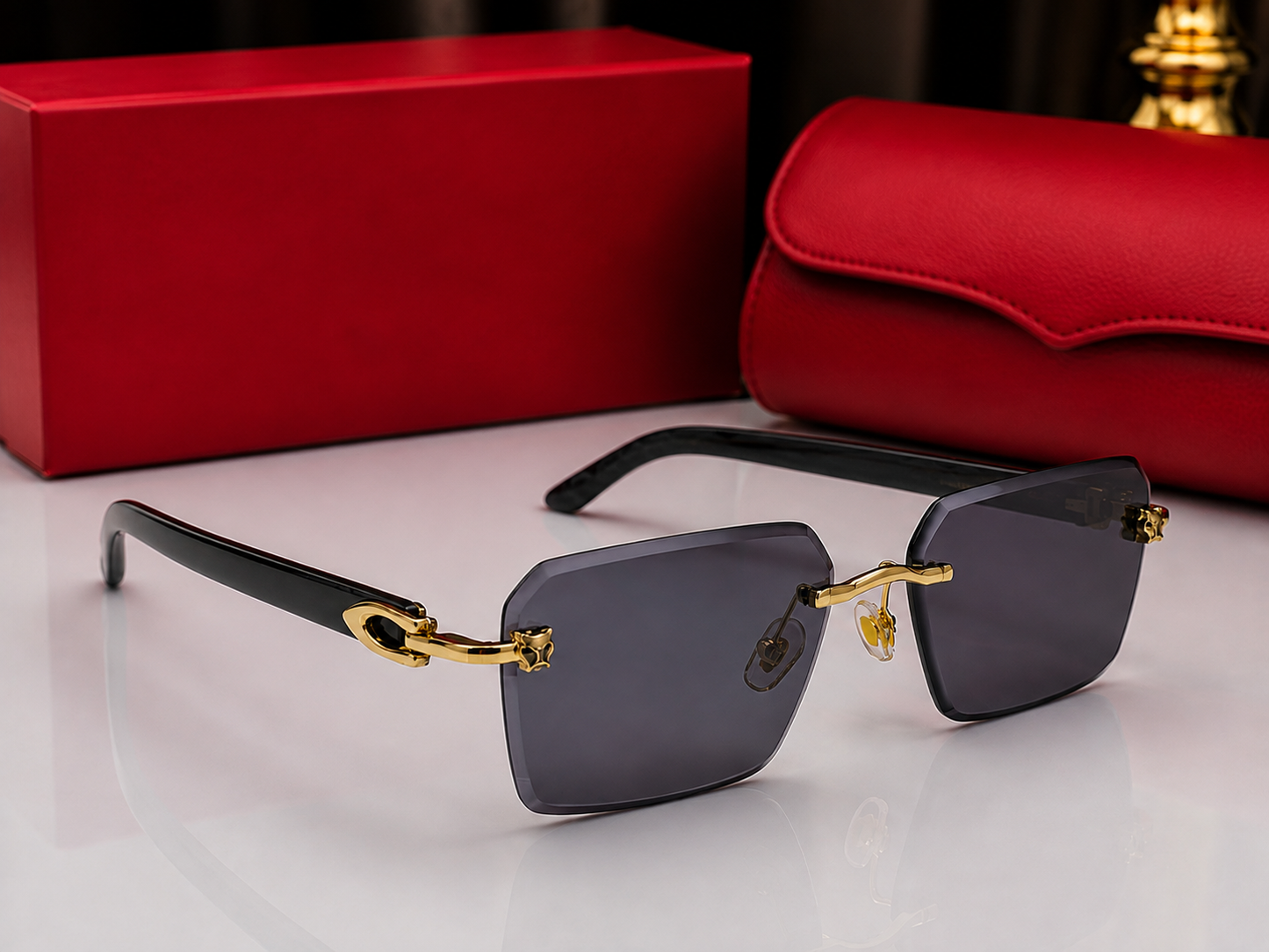 (GS-72) Luxury Rimless Square Sunglasses – Premium Gold Metal Frame with Interchangeable