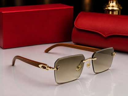 (GS-72) Luxury Rimless Square Sunglasses – Premium Gold Metal Frame with Interchangeable