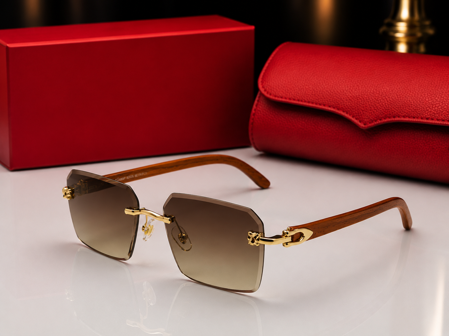 (GS-72) Luxury Rimless Square Sunglasses – Premium Gold Metal Frame with Interchangeable