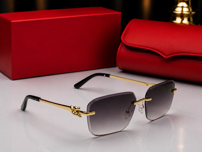 (GS-73) Luxury Rimless Square Sunglasses – Gold Metal Frame | UV400 Premium Eyewear