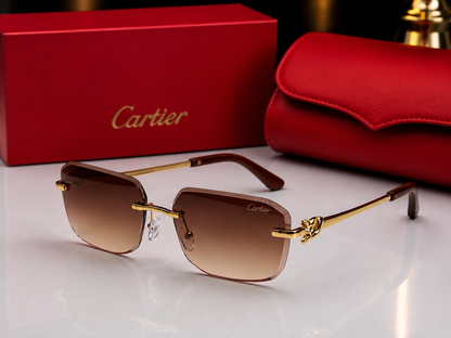 (GS-73) Luxury Rimless Square Sunglasses – Gold Metal Frame | UV400 Premium Eyewear