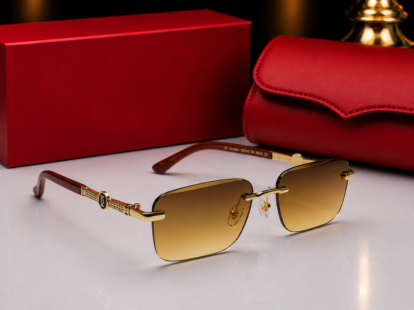 (GS-74) Luxury Rimless Square Sunglasses  | Gold Metal Frame | UV400 Protection