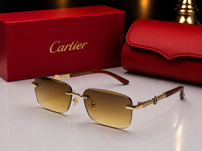 (GS-74) Luxury Rimless Square Sunglasses  | Gold Metal Frame | UV400 Protection