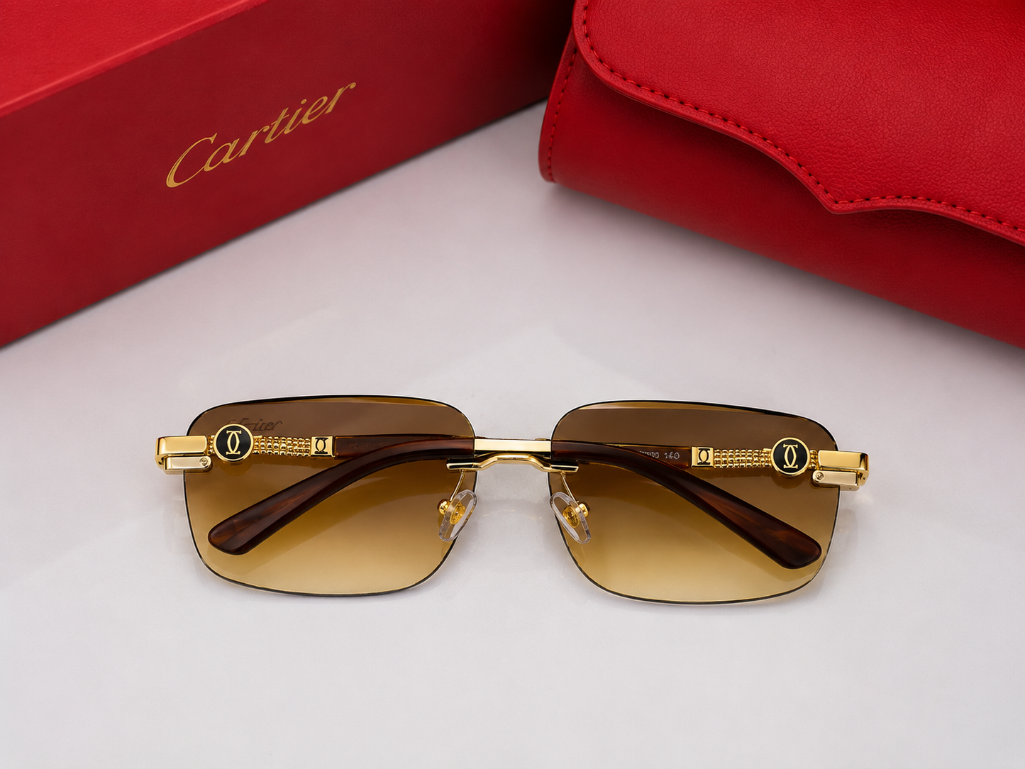 (GS-74) Luxury Rimless Square Sunglasses  | Gold Metal Frame | UV400 Protection