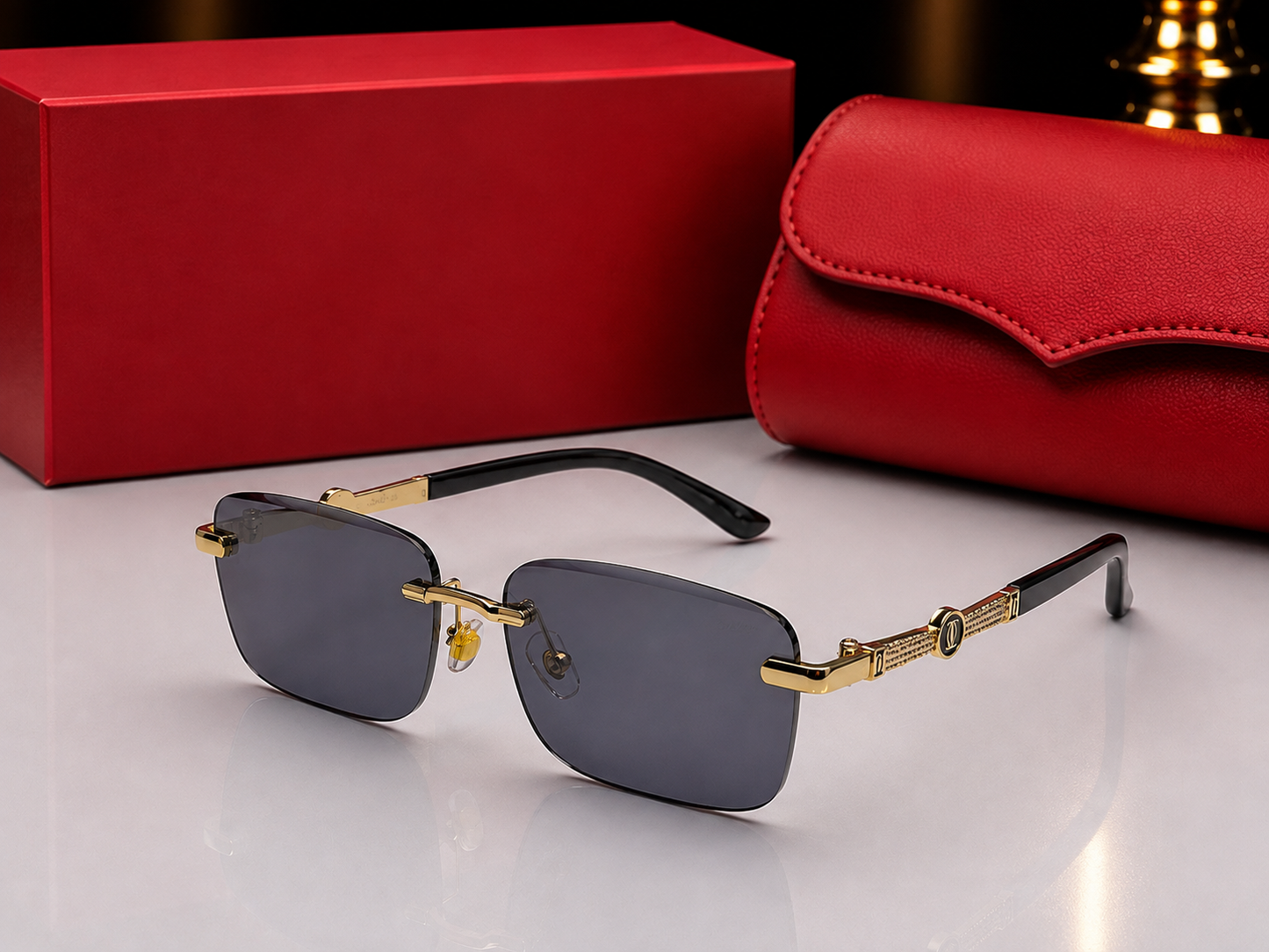 (GS-74) Luxury Rimless Square Sunglasses  | Gold Metal Frame | UV400 Protection
