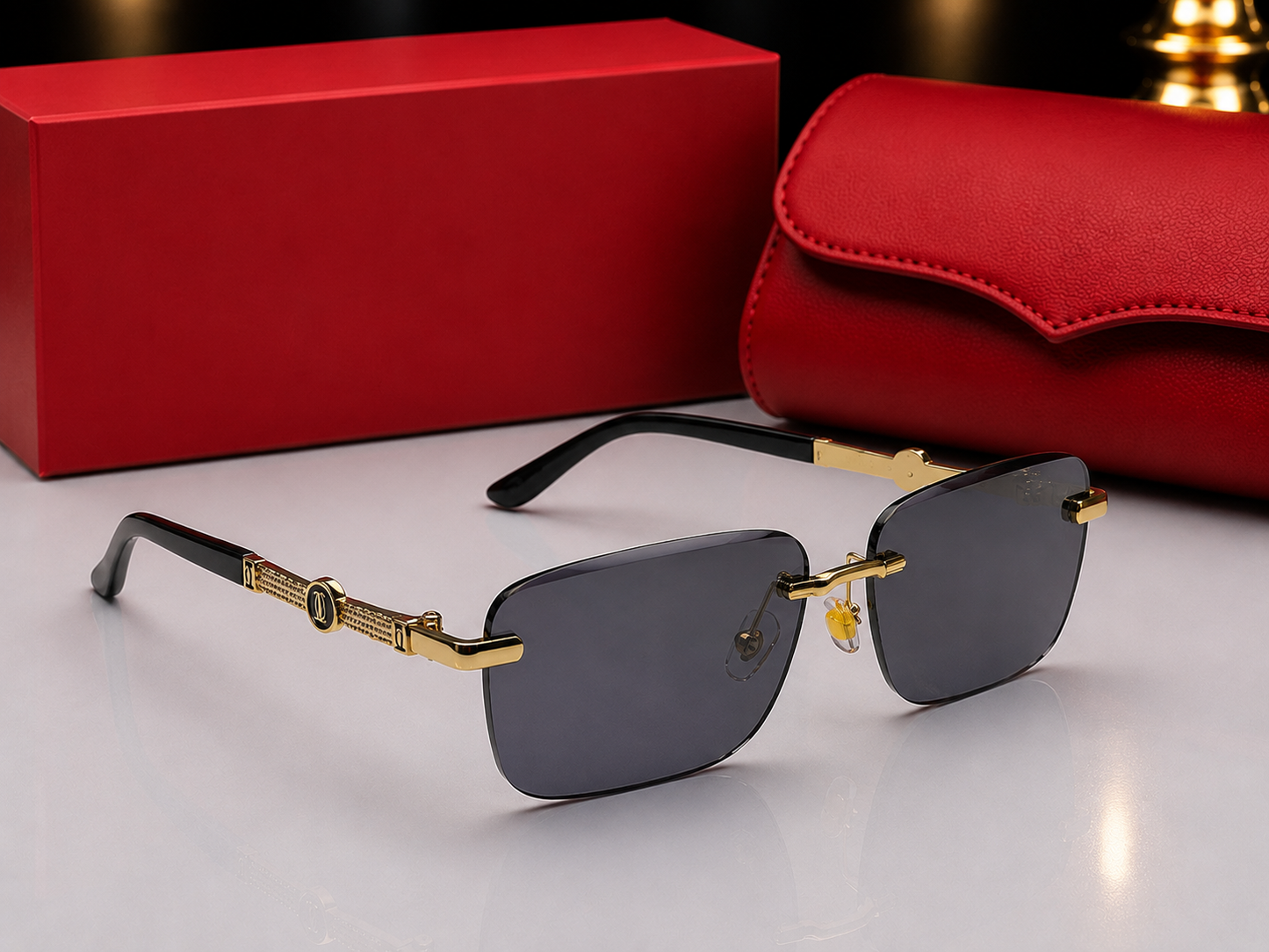 (GS-74) Luxury Rimless Square Sunglasses  | Gold Metal Frame | UV400 Protection