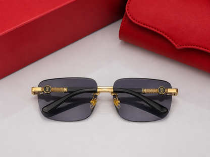 (GS-74) Luxury Rimless Square Sunglasses  | Gold Metal Frame | UV400 Protection