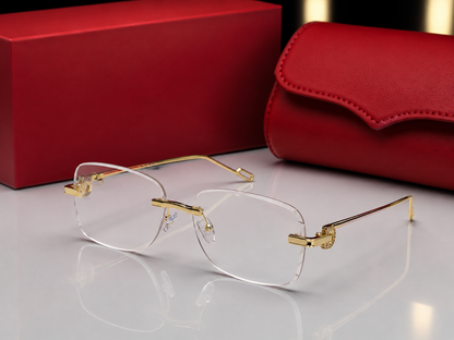 (GS-75) Premium Rimless Luxury Sunglasses – Gold Metal Frame  | UV400 Fashion Eyewear