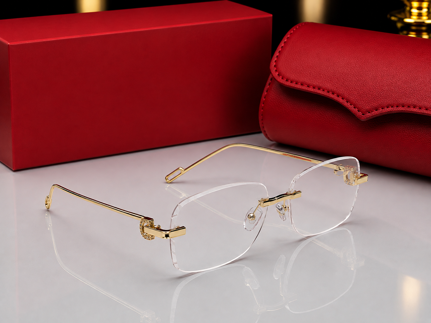 (GS-75) Premium Rimless Luxury Sunglasses – Gold Metal Frame  | UV400 Fashion Eyewear