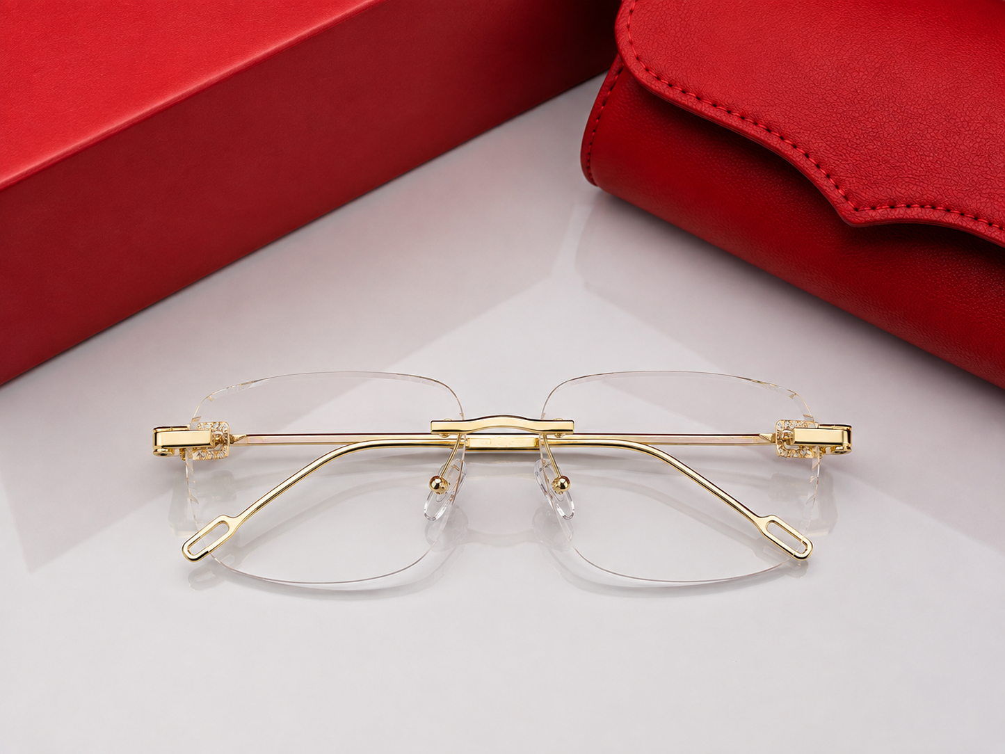 (GS-75) Premium Rimless Luxury Sunglasses – Gold Metal Frame  | UV400 Fashion Eyewear