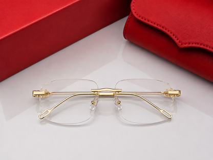 (GS-75) Premium Rimless Luxury Sunglasses – Gold Metal Frame  | UV400 Fashion Eyewear
