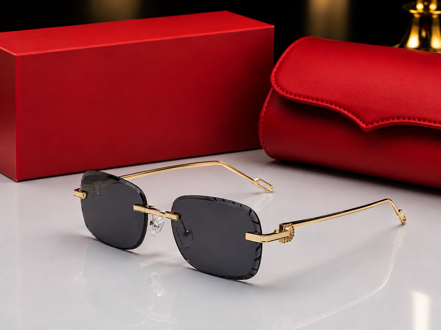 (GS-75) Premium Rimless Luxury Sunglasses – Gold Metal Frame  | UV400 Fashion Eyewear