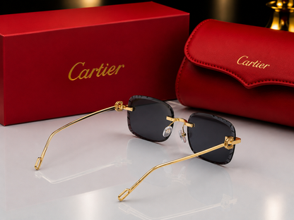 (GS-75) Premium Rimless Luxury Sunglasses – Gold Metal Frame  | UV400 Fashion Eyewear
