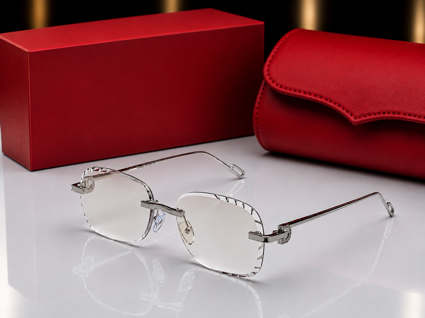 (GS-76) Luxury Rimless Square Sunglasses – Premium Gold/Silver Frame | UV Protection