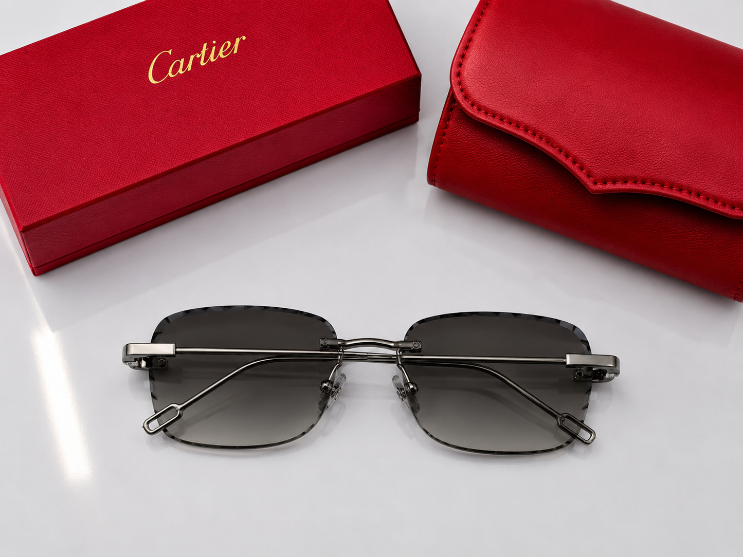 (GS-76) Luxury Rimless Square Sunglasses – Premium Gold/Silver Frame | UV Protection