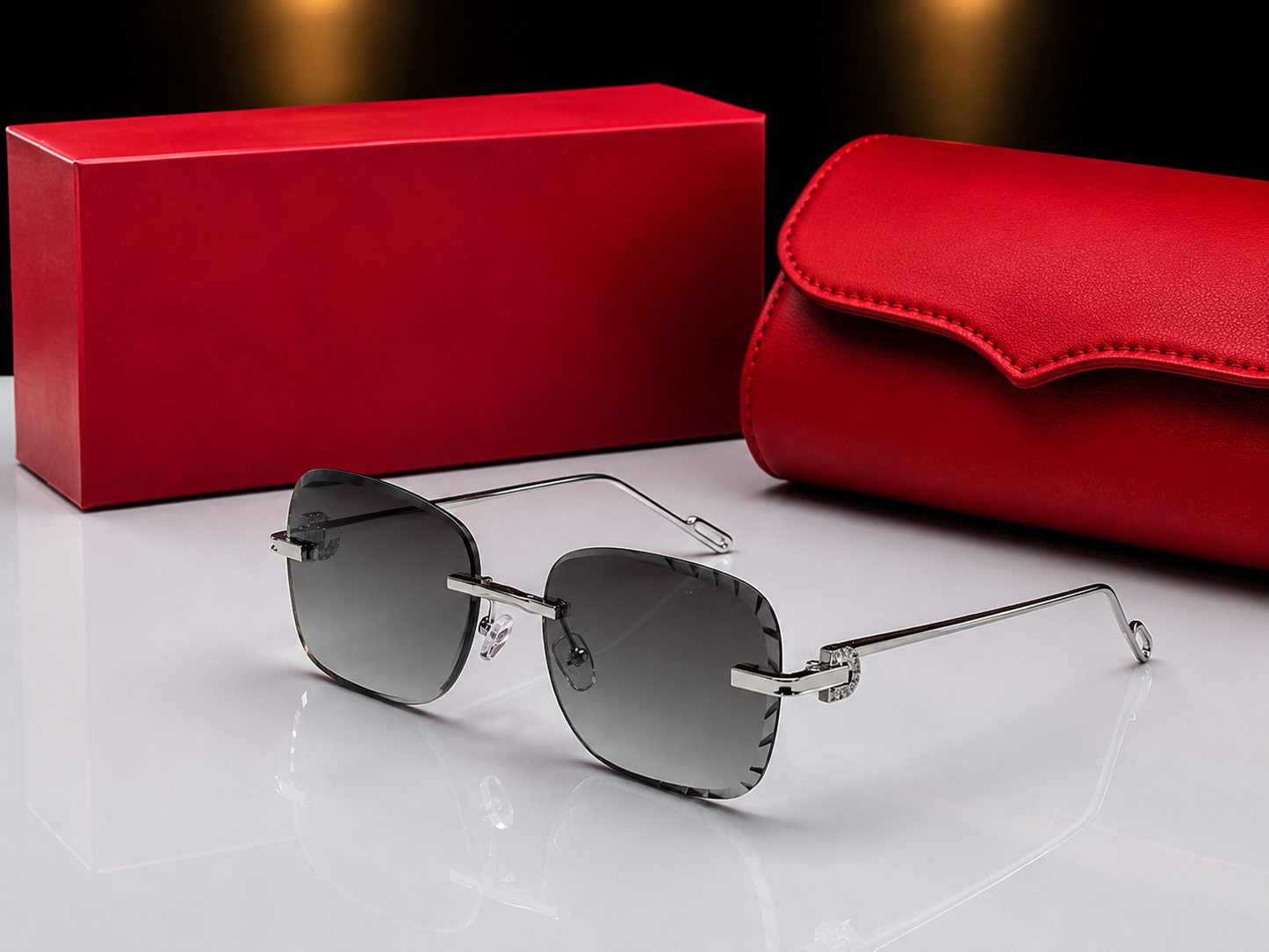 (GS-76) Luxury Rimless Square Sunglasses – Premium Gold/Silver Frame | UV Protection