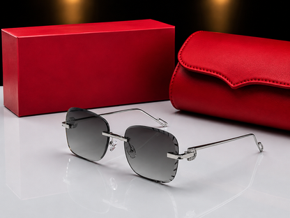 (GS-76) Luxury Rimless Square Sunglasses – Premium Gold/Silver Frame | UV Protection