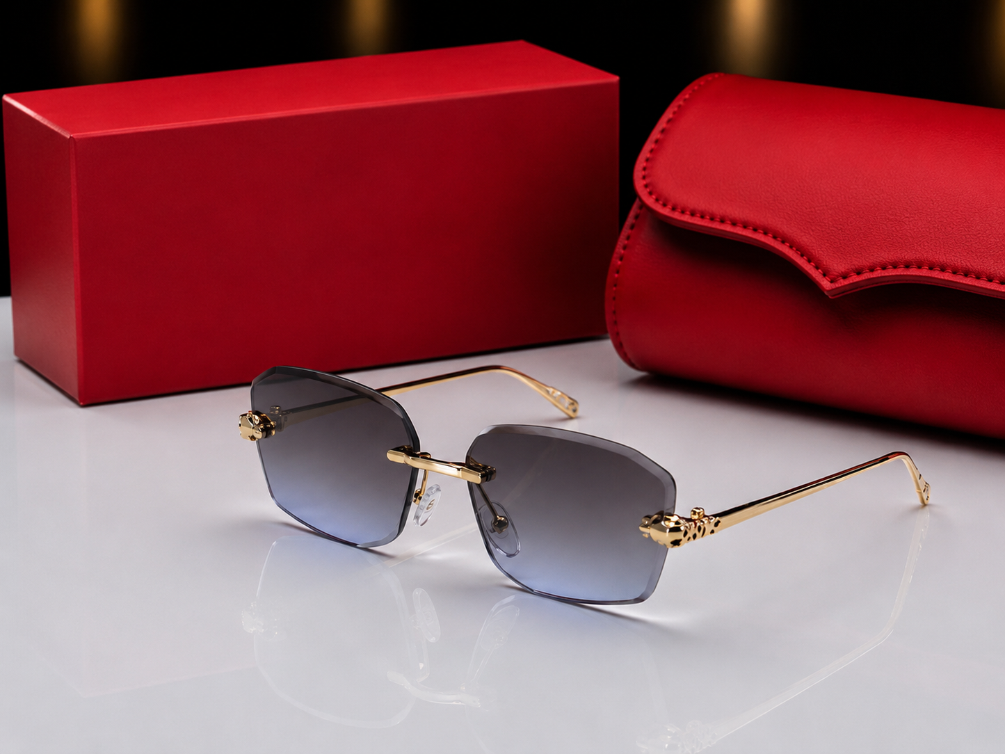 (GS-77) Luxury Rimless Square Sunglasses  – Premium Gold Metal Frame | UV400 Gradient Lens