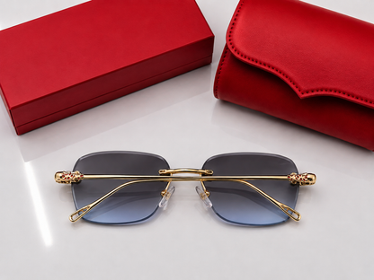 (GS-77) Luxury Rimless Square Sunglasses  – Premium Gold Metal Frame | UV400 Gradient Lens