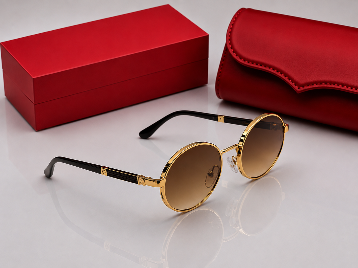 (GS-78)Premium Round Gold Metal Sunglasses – Gradient Brown UV400 Lens | Luxury Designer Style Eyewear