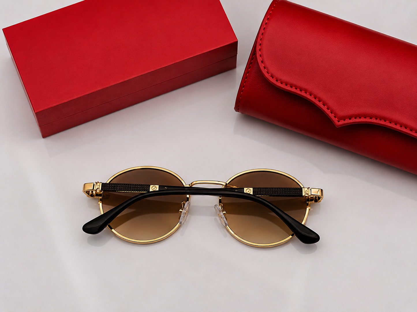 (GS-78)Premium Round Gold Metal Sunglasses – Gradient Brown UV400 Lens | Luxury Designer Style Eyewear