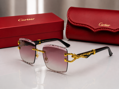 (GS-79) Luxury Panther Rimless Square Sunglasses – Gold Metal Frame | Premium UV400 Fashion Eyewear
