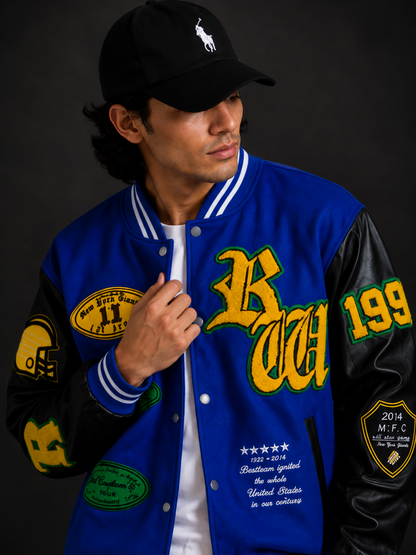 (CJ-9) Royal Blue Varsity Bomber Jacket – Premium Streetwear Baseball Jacket for Men