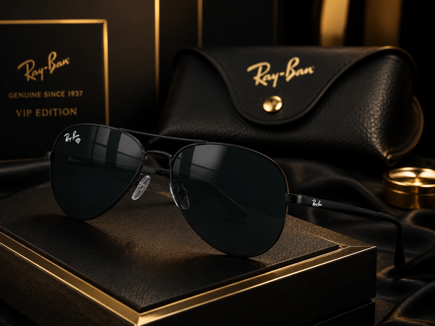 Ray-Ban Style Premium Black Aviator Sunglasses | UV400 Protection | Luxury Edition