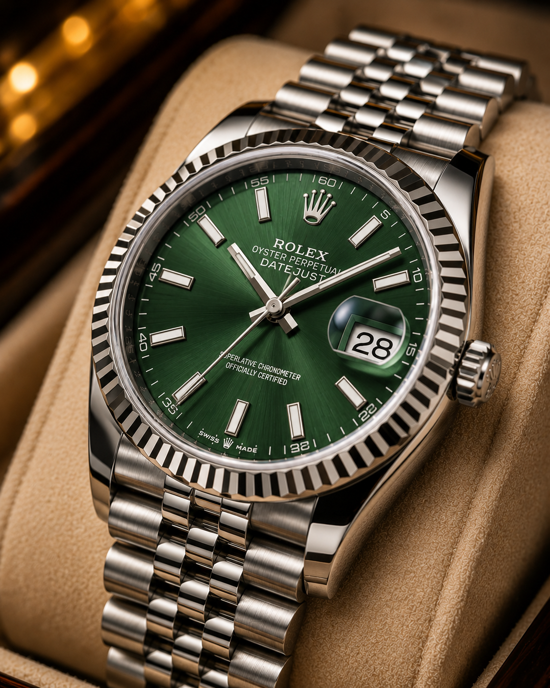 (WH-6) Luxury Green Dial Stainless Steel Jubilee Watch with Fluted Bezel | Premium Automatic Style Timepiece