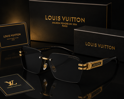 (GS-23) Louis Vuitton Premium Rimless Sunglasses | Black & Gold Luxury Edition | UV400 Protection