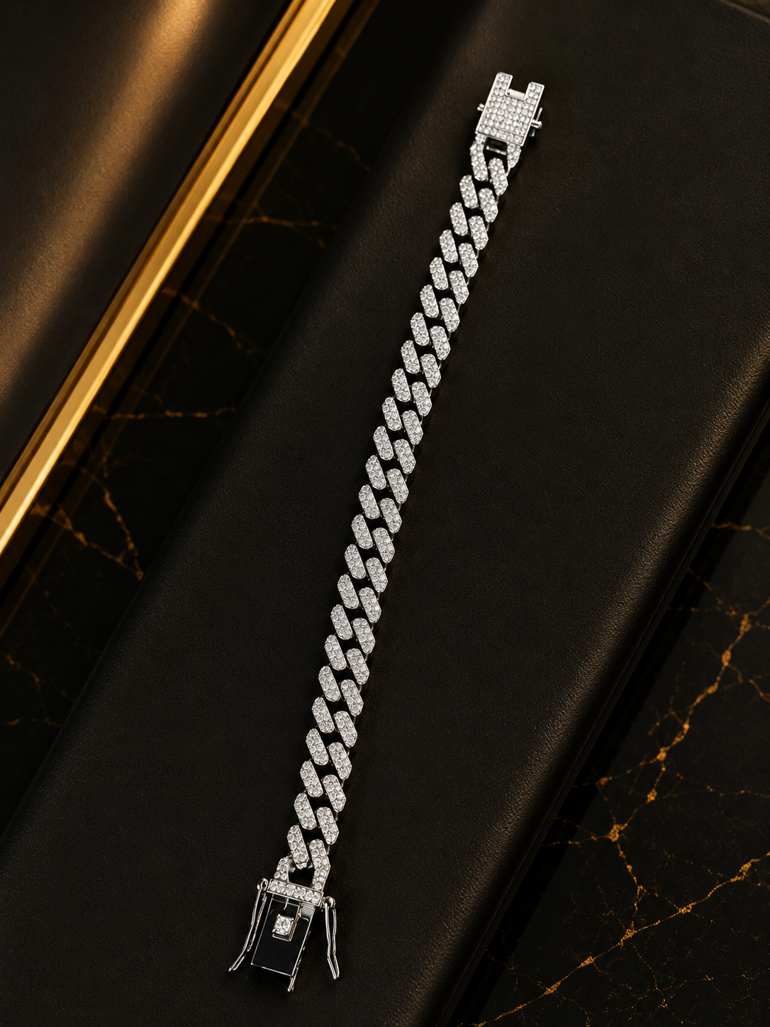 (B-2) Luxury Silver Iced Out Cuban Link Bracelet – Premium Diamond Style Hip Hop Bracelet